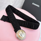 CC Stamp Buckle Women Belt 30mm Elastic Dark Brown Cowhide  196836