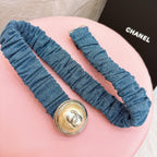 CC Stamp Buckle Women Belt 30mm Elastic Blue Cowhide 196835