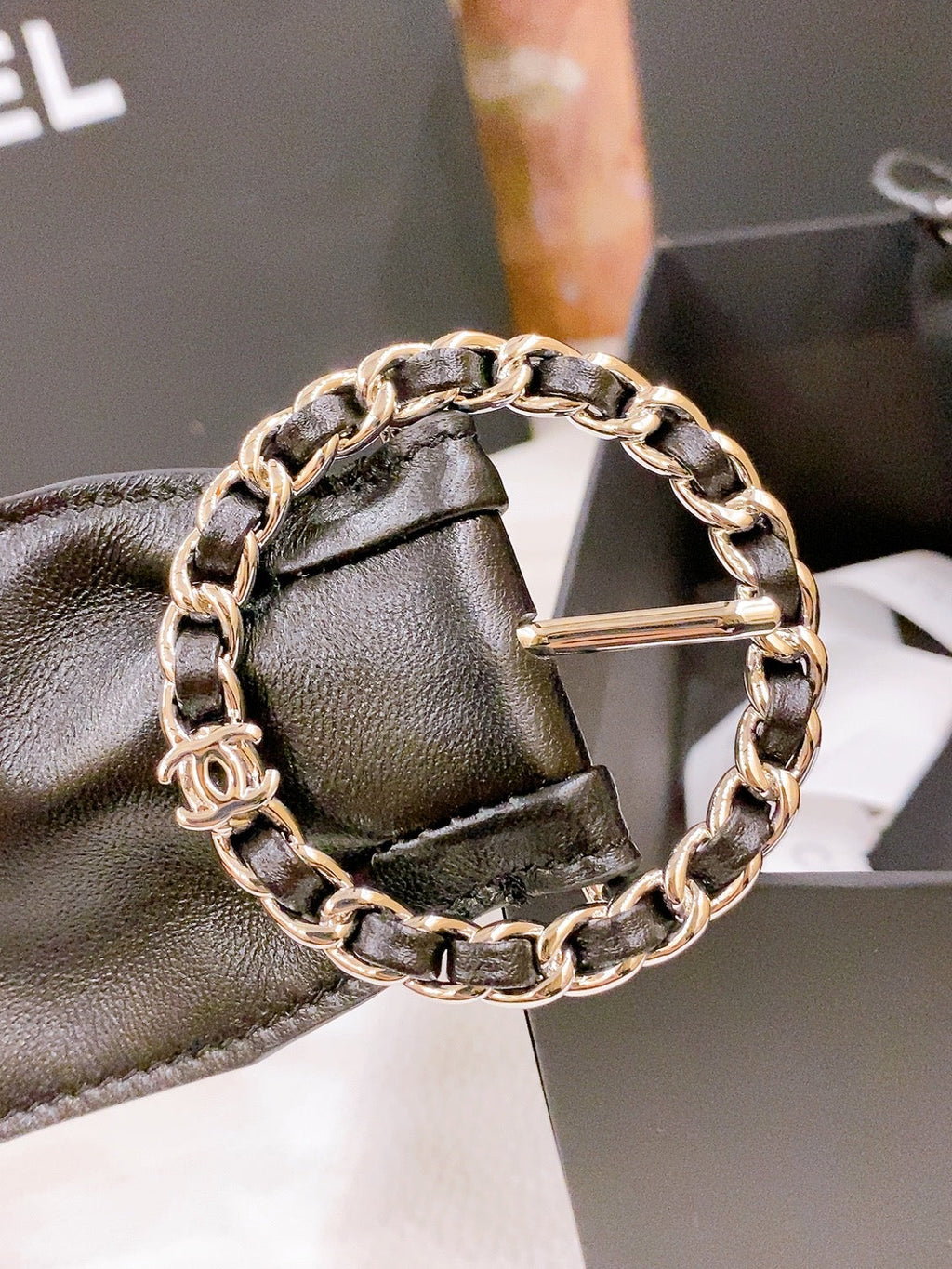 CC Silver Chain Buckle 40mm Black Lambskin 196576