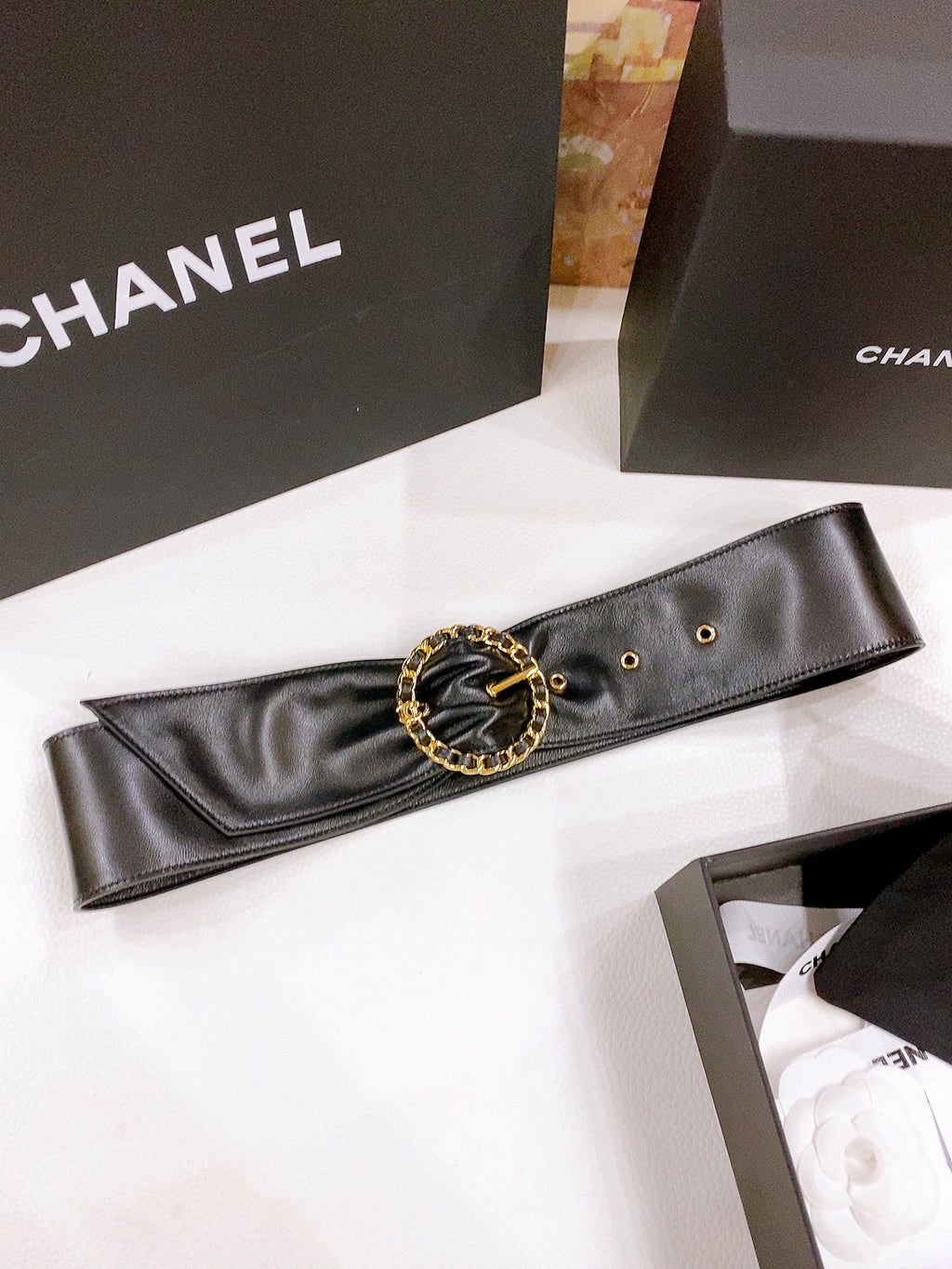 CC Gold Chain Buckle 40mm Black Lambskin 196575