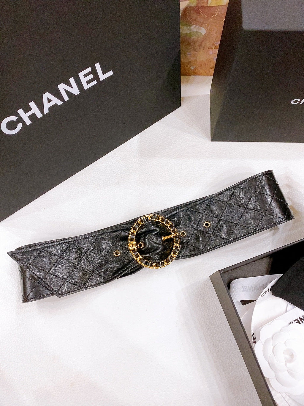 CC Gold Chain Buckle 40mm Black Lambskin 196574