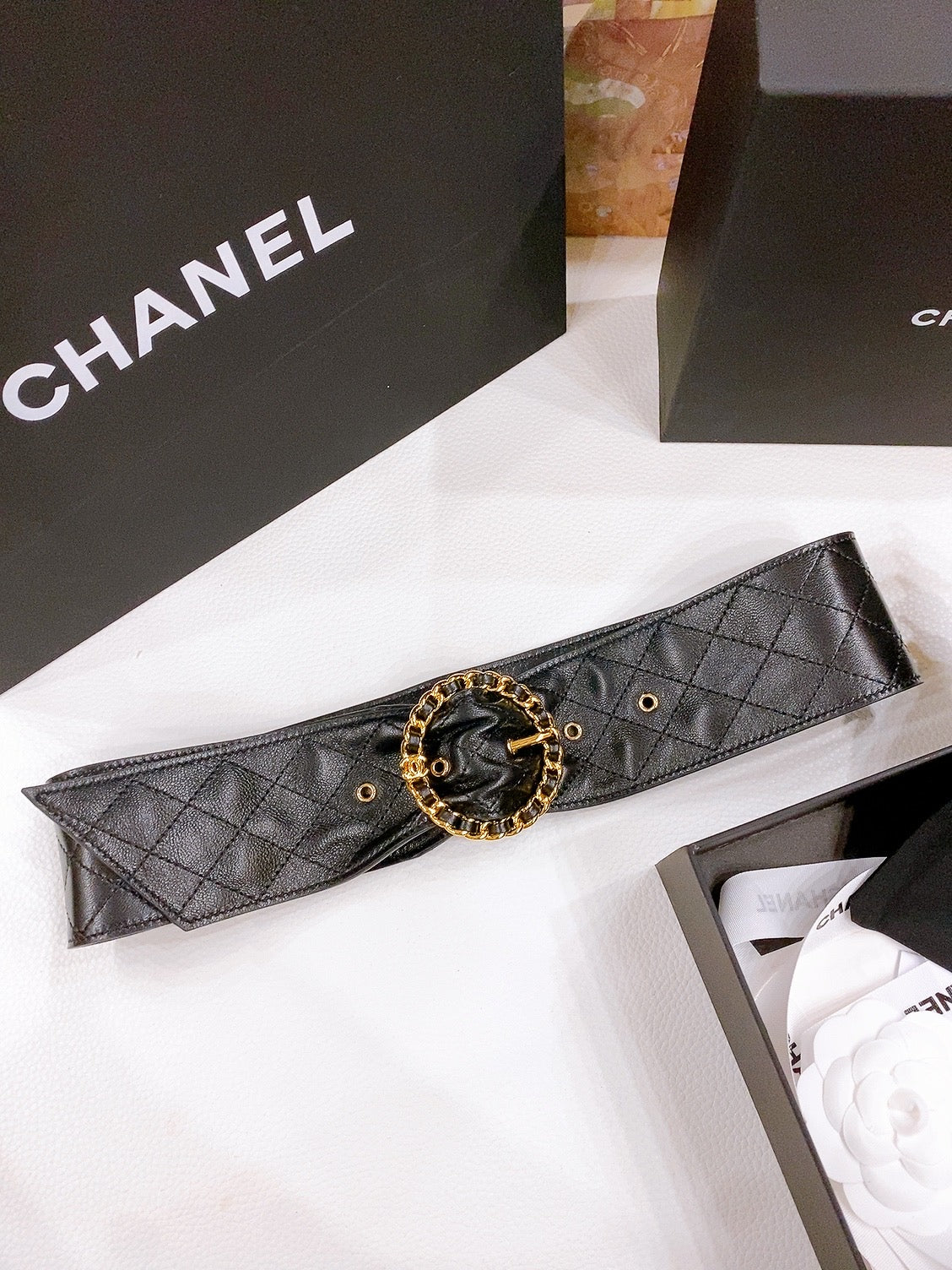CC Gold Chain Buckle 40mm Black Lambskin 196574