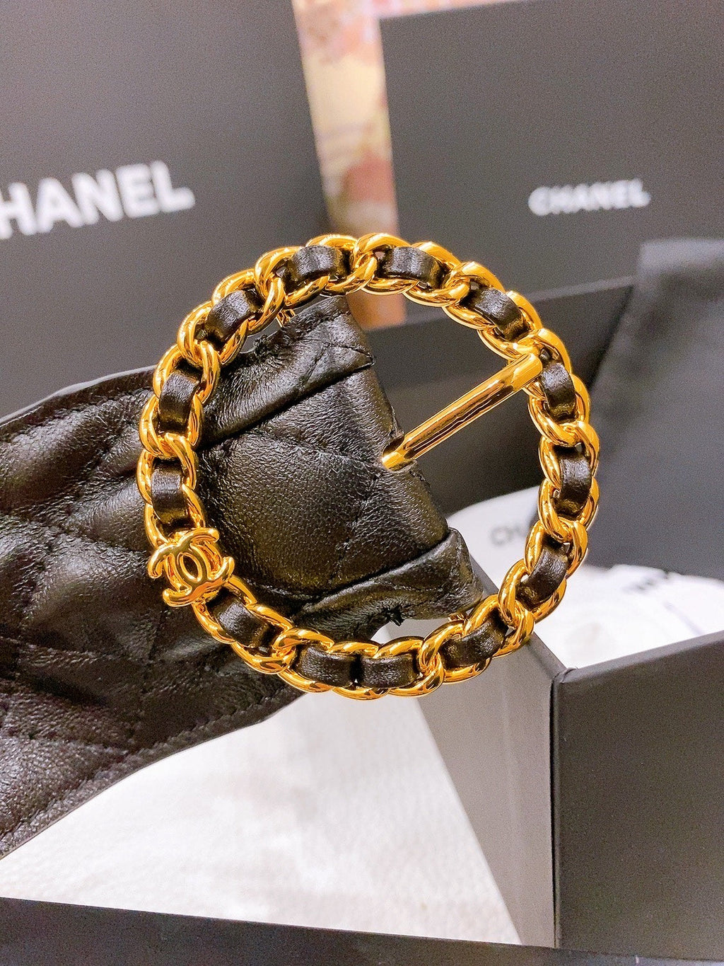CC Gold Chain Buckle 40mm Black Lambskin 196574