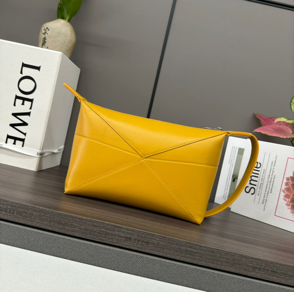 Loewe Puzzle Fold 22cm Handbag in Yellow Glossy Calfskin 274158