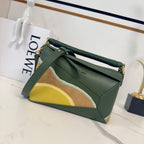 Loewe Puzzle Handbag 24 in Green mix Yellow Suede 274168