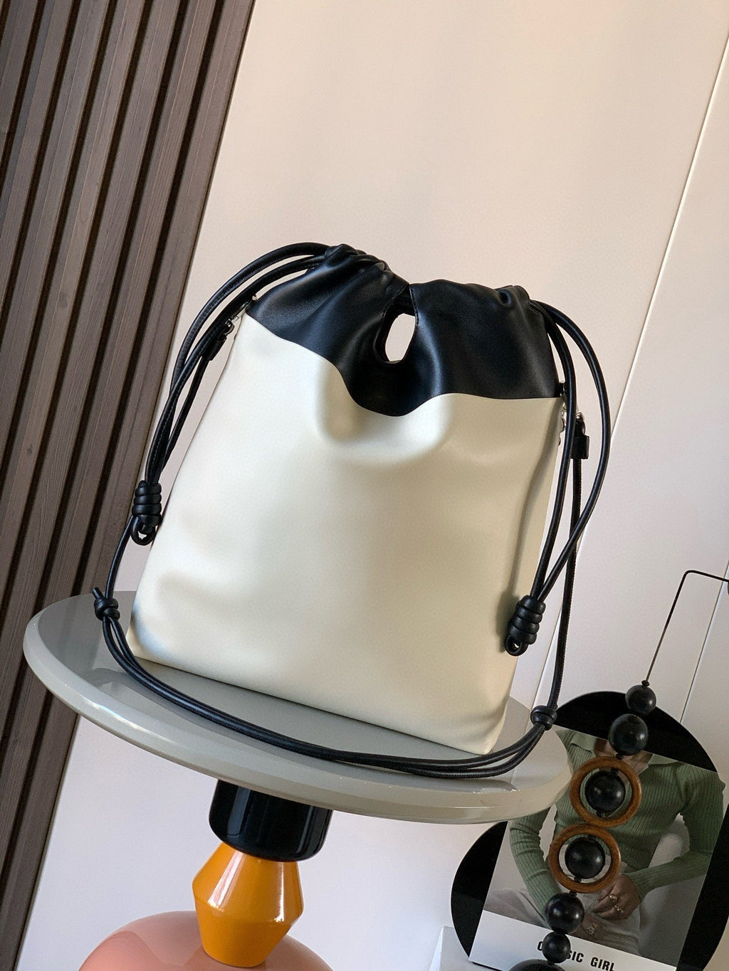 Loewe Flamenco Tote Bag 38 in Black mix White  Lamskin 274216