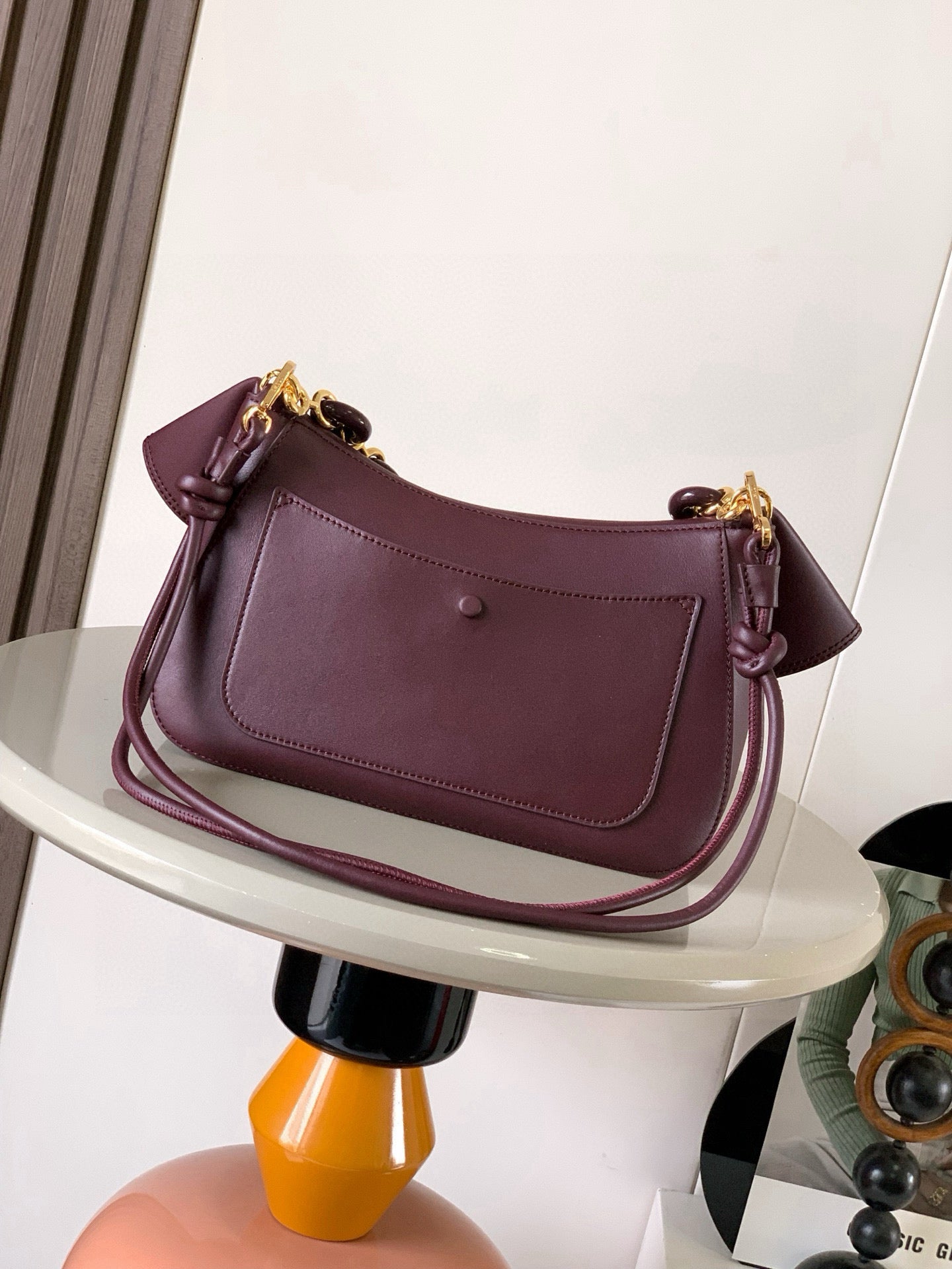Loewe Ola Handbag Medium 26cm in Burgundy Silver Calfskin  274222