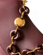 Loewe Ola Handbag Medium 26cm in Burgundy Silver Calfskin  274222