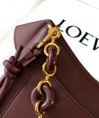 Loewe Ola Handbag Medium 26cm in Burgundy Silver Calfskin  274222