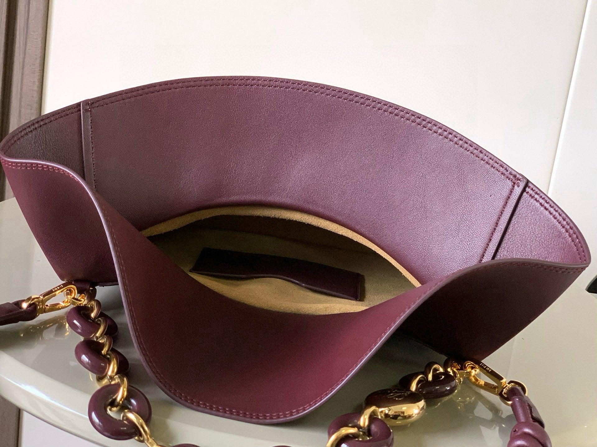 Loewe Ola Handbag Medium 26cm in Burgundy Silver Calfskin  274222