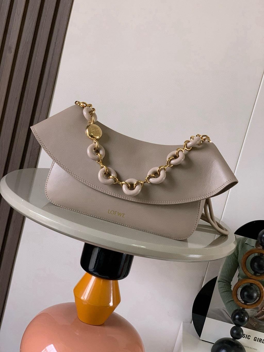 Loewe Ola Handbag Medium 26cm in Beige Silver Calfskin  274224