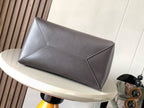 LOE 31 Medium Puzzle Fold Tote In Asphalt Grey Coffee Glossy Cowhide 274317