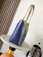 LOE 31 Medium Puzzle Fold Tote In Olive Mix Blue Glossy Cowhide 274311