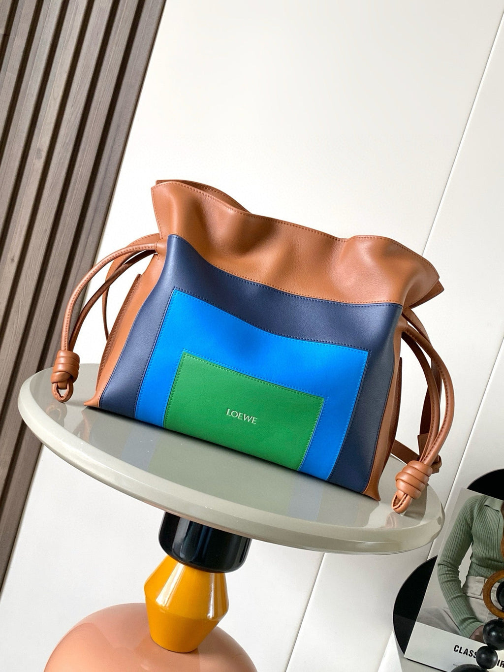 Loewe Flamenco Clutch Medium 30 Caramel Bright Green Nappa Lambskin