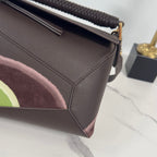 Loewe Puzzle Handbag 24 in Chocolate & Light Moss Suede 274174