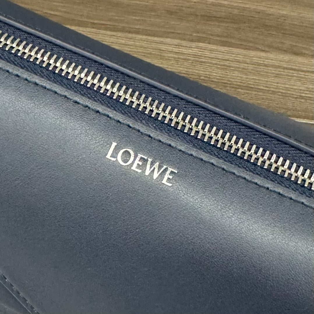 Loewe Puzzle Fold 22cm Handbag in Navy Blue Glossy Calfskin 274162