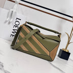 Loewe Small Puzzle bag 24 in Classic Green Cowhide and Suede 274495