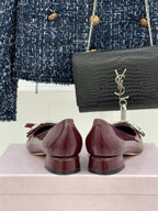 Jimmy Choo 26WF Pointed Toe Rhinestone Bow Chunky Heel Burgundy Sheepskin 573541
