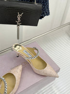 Jimmy Choo Classic Diamond Chain Point Toe High Heels Champagne Glitter Sheepskin 573548