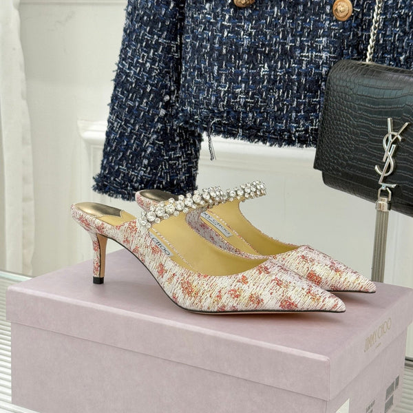 Jimmy Choo Classic Diamond Chain Point Toe Mules Light Pink Sheepskin 573547