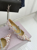 Jimmy Choo Classic Diamond Chain Point Toe High Heels Light Pink Sheepskin 573545