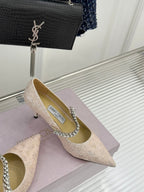 Jimmy Choo Classic Diamond Chain Point Toe High Heels Champagne Glitter Sheepskin 573546