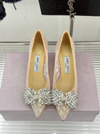 JC25WF Rhinestone Bow Pionted Toe High Heels 65 Nude Sheepskin 573536