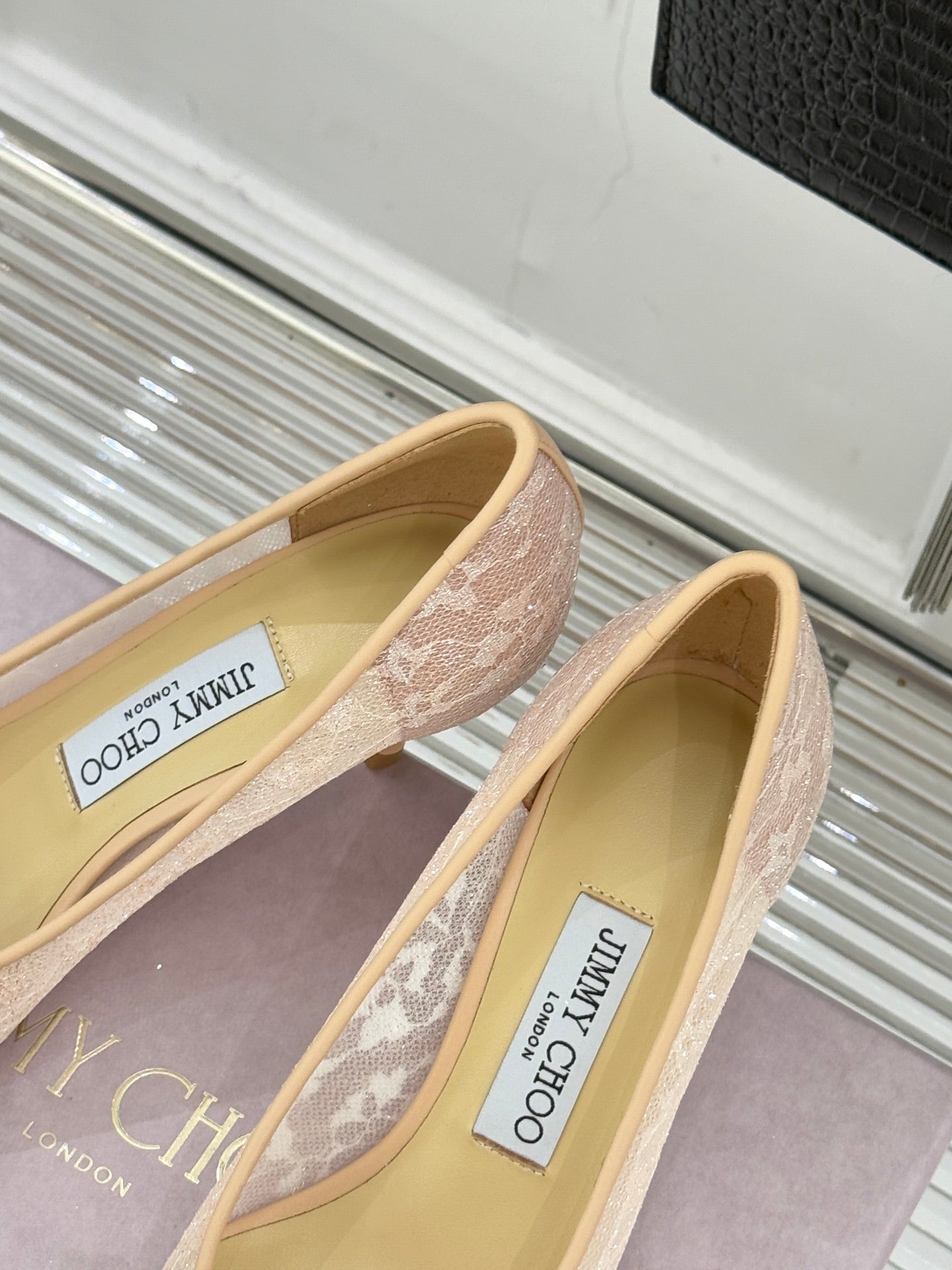 JC25WF Rhinestone Bow Pionted Toe High Heels 65 Nude Sheepskin 573536