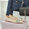 JC25WF Rhinestone Bow Pionted Toe Ballet Flat Nude Sheepskin 573535