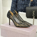 Jimmy Choo Classic Lace 65mm Pointed-Toe High Heels Black Sheepskin 573532
