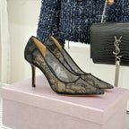 Jimmy Choo Classic Lace 65mm Pointed-Toe High Heels Black Sheepskin 573532