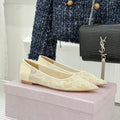 Jimmy Choo Classic Lace Pointed-Toe Ballet Flats Ivory Sheepskin 573527