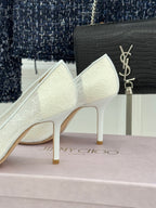 Jimmy Choo Classic Lace 65mm Pointed-Toe High Heels White Sheepskin 573531