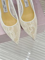 Jimmy Choo Classic Lace 65mm Pointed-Toe High Heels White Sheepskin 573531