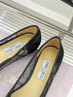 Jimmy Choo Classic Lace Pointed-Toe Ballet Flats Black Sheepskin 573526