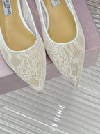 Jimmy Choo Classic Lace Pointed-Toe Ballet Flats White Sheepskin 573525