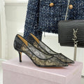 Jimmy Choo Classic Lace Pointed-Toe High Heels Black Sheepskin 573530