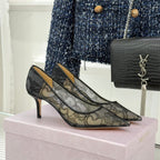 Jimmy Choo Classic Lace Pointed-Toe High Heels Black Sheepskin 573530