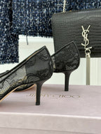 Jimmy Choo Classic Lace Pointed-Toe High Heels Black Sheepskin 573530