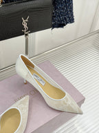 Jimmy Choo Classic Lace Pointed-Toe High Heels White Sheepskin 573529