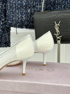 Jimmy Choo Classic Lace Pointed-Toe High Heels White Sheepskin 573529