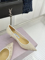 Jimmy Choo Classic Lace Pointed-Toe High Heels Ivory Sheepskin 573528