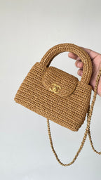 CC Kelly Bag 19cm Dark Beige Gold Hardware in Raffia