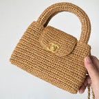 CC Kelly Bag 19cm Dark Beige Gold Hardware in Raffia