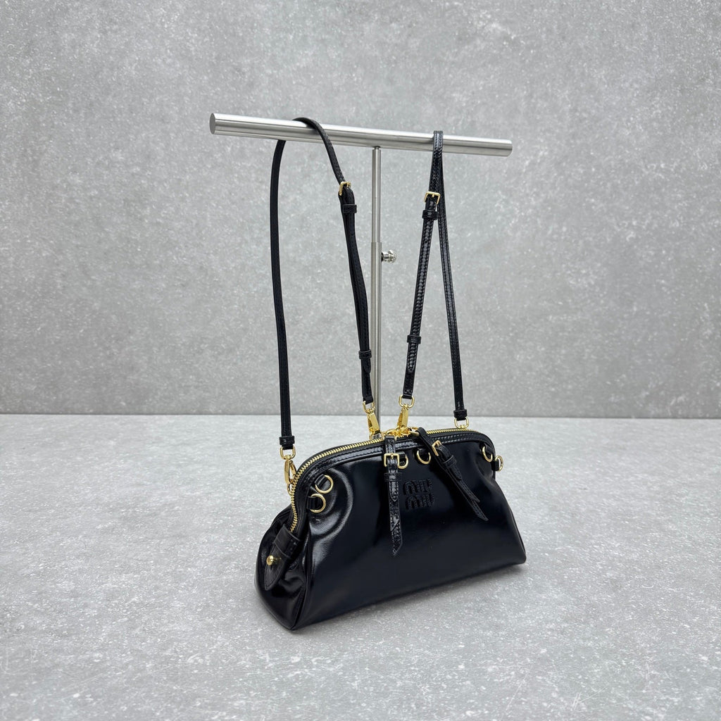 Miu McDonal Dumpling Black 24cm Bag in Oli-waxed