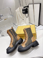 Fendi DOMINO New Monogram Lace-up Boots Brown in Sheepskin 576794