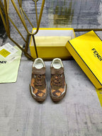 Fendi Wave Pulse Lace-up Light Brown Sneakers Suede 575432