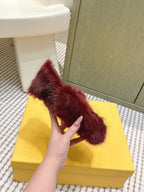 Fendi Fur Slip-On Burgundy Rabbit Fur 568915