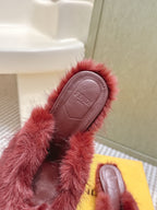 Fendi Fur Slip-On Burgundy Rabbit Fur 568915