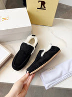 The Row 2025 Autumn/Winter New Slip-on Wool Loafers Black 576845